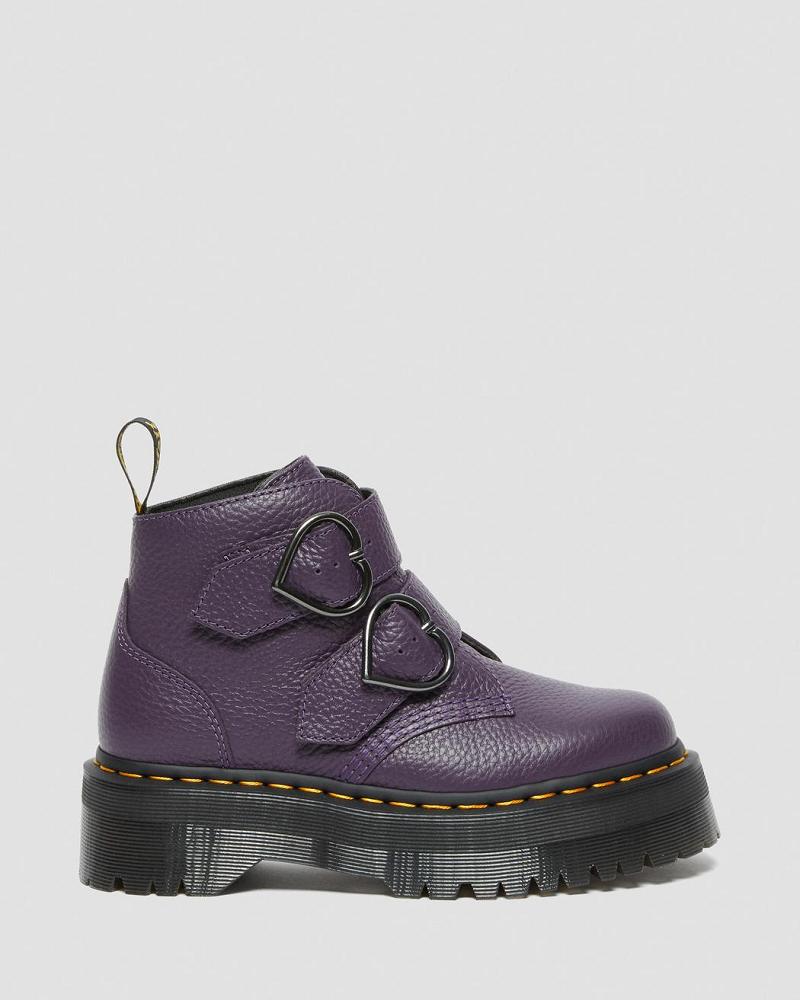 Purple Women's Dr Martens Devon Heart Leather Platform Boots | CA 236AHK